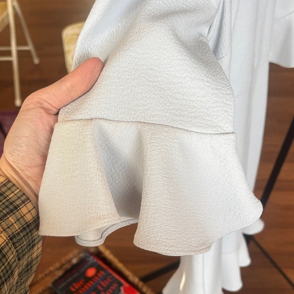 Rebecca Vallance Light Blue Dress with Black Trim and Ruffles - Picture 4 of 9